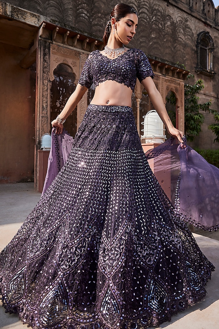 Amethyst Purple Embroidered Bridal Lehenga Set by Mehak Murpana at Pernia's Pop Up Shop