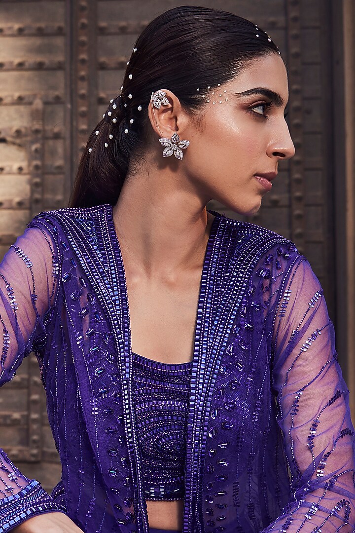 Purple Chiffon Magnolia Printed Cape Set by Mehak Murpana at Pernia's Pop Up Shop