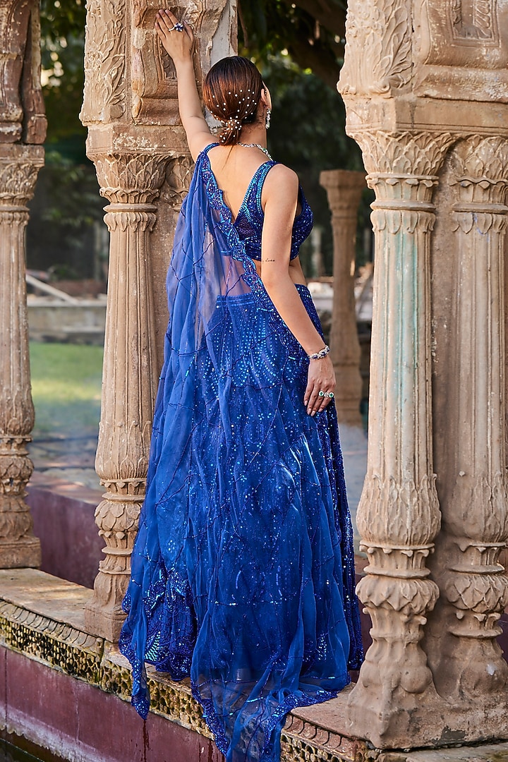 Blue Embroidered Bridal Lehenga Set by Mehak Murpana at Pernia's Pop Up Shop