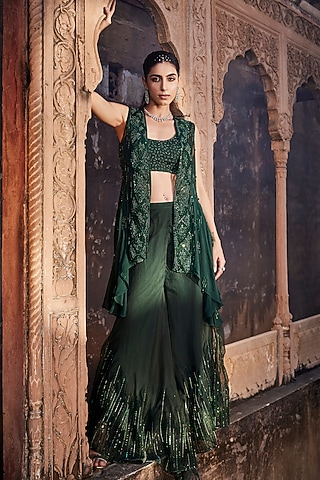 Green Embroidered Pant Set by Mehak Murpana