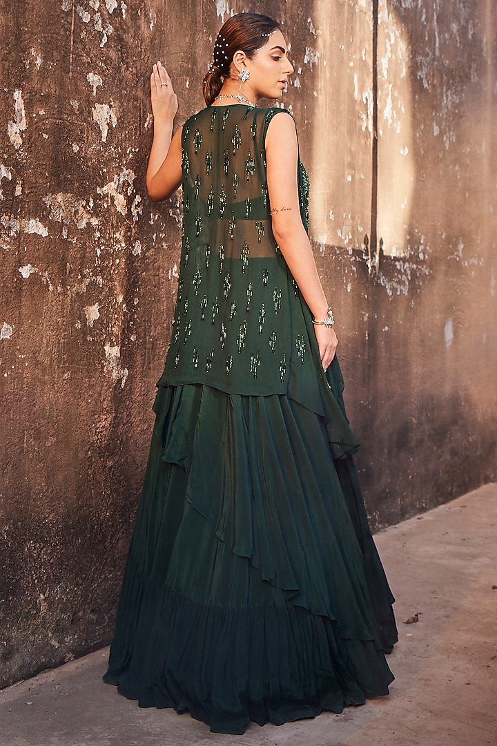 Green Embroidered Jacket Wedding Lehenga Set by Mehak Murpana at Pernia's Pop Up Shop