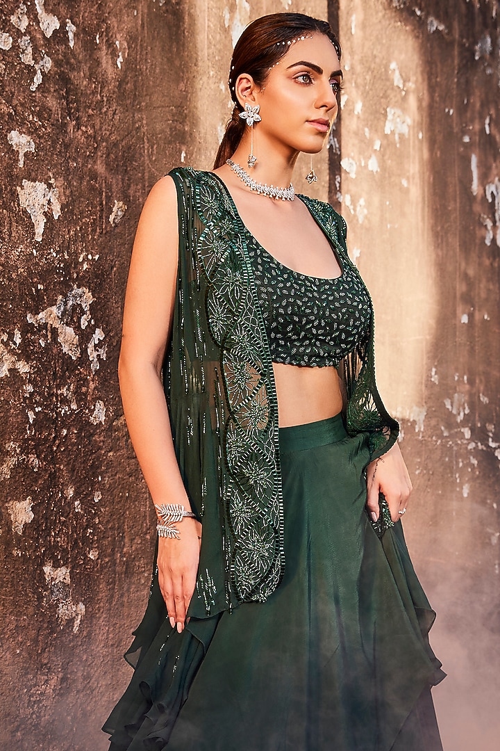 Green Embroidered Jacket Wedding Lehenga Set by Mehak Murpana at Pernia's Pop Up Shop