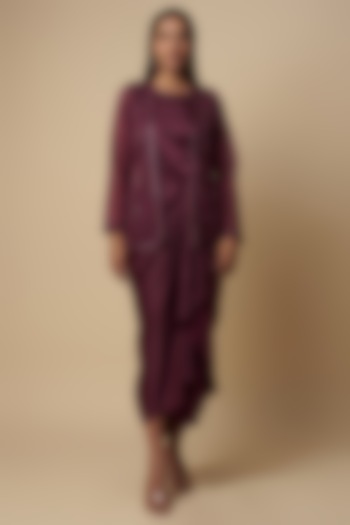 Maroon Organza Embroidered Jacket Set by Mehak Murpana at Pernia's Pop Up Shop