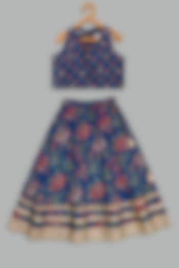 Teal Cotton Printed Lehenga Set For Girls by Bunny Lane at Pernia's Pop Up Shop