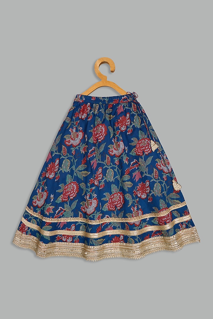 Teal Cotton Printed Lehenga Set For Girls by Bunny Lane at Pernia's Pop Up Shop