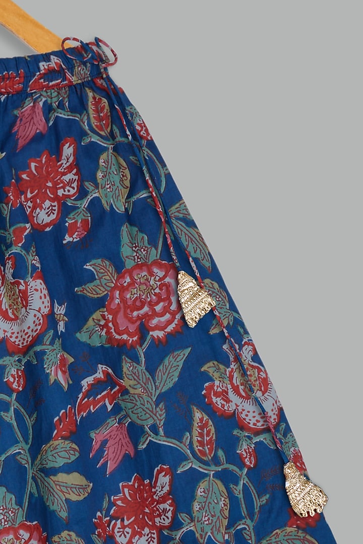 Teal Cotton Printed Lehenga Set For Girls by Bunny Lane at Pernia's Pop Up Shop
