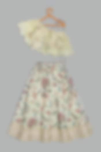 Ivory Cotton Linen Printed Lehenga Set For Girls by Bunny Lane at Pernia's Pop Up Shop