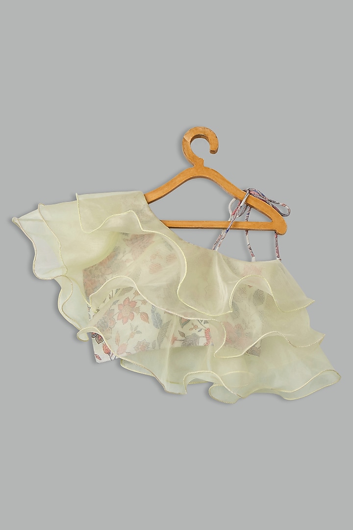 Ivory Cotton Linen Printed Lehenga Set For Girls by Bunny Lane at Pernia's Pop Up Shop