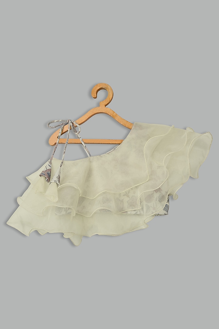 Ivory Cotton Linen Printed Lehenga Set For Girls by Bunny Lane at Pernia's Pop Up Shop