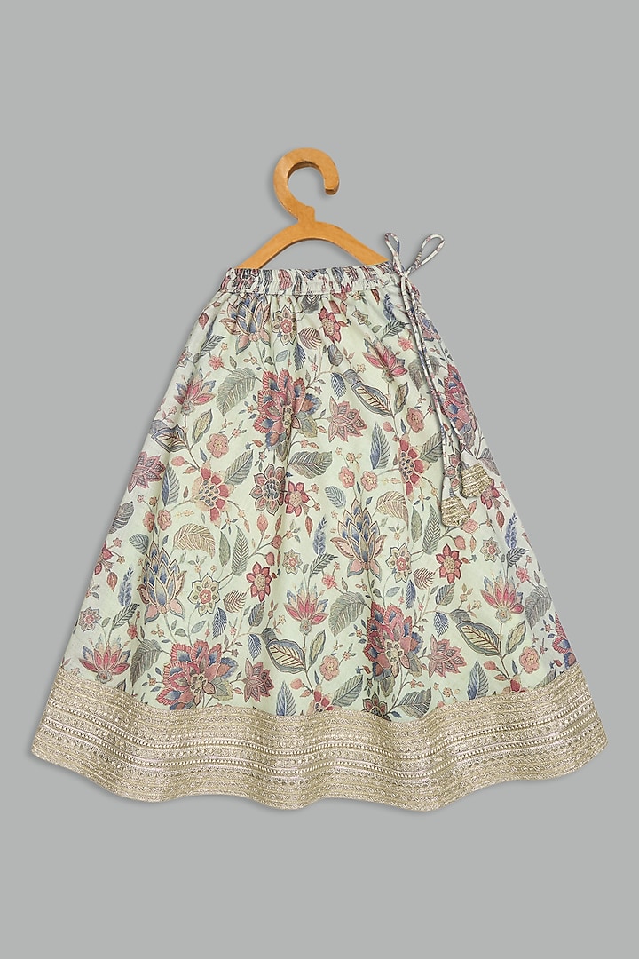 Ivory Cotton Linen Printed Lehenga Set For Girls by Bunny Lane at Pernia's Pop Up Shop