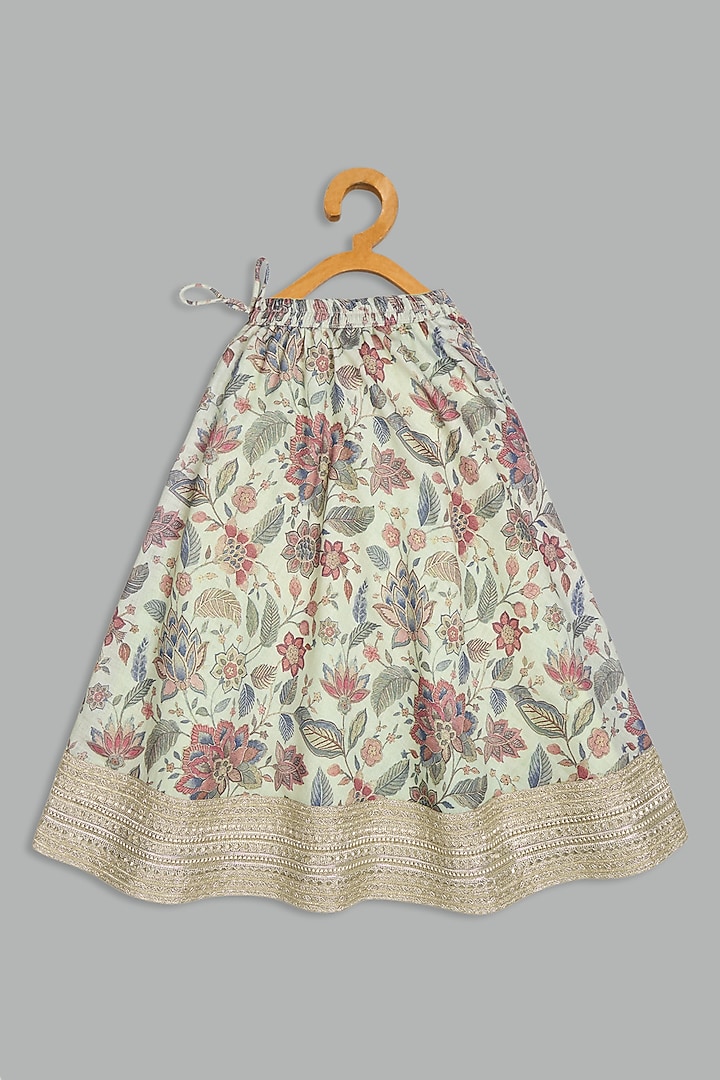 Ivory Cotton Linen Printed Lehenga Set For Girls by Bunny Lane at Pernia's Pop Up Shop
