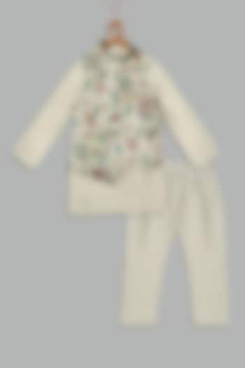 Ivory Cotton Linen Printed Bundi Jacket Set For Boys by Bunny Lane at Pernia's Pop Up Shop