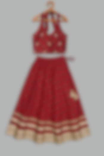 Red Cotton Printed Lehenga Set For Girls by Bunny Lane at Pernia's Pop Up Shop