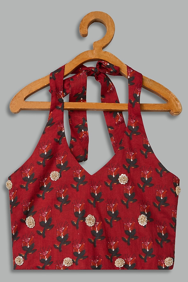 Red Cotton Printed Lehenga Set For Girls by Bunny Lane at Pernia's Pop Up Shop