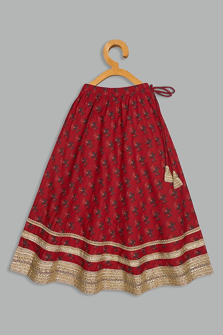 Red Cotton Printed Lehenga Set For Girls by Bunny Lane at Pernia's Pop Up Shop
