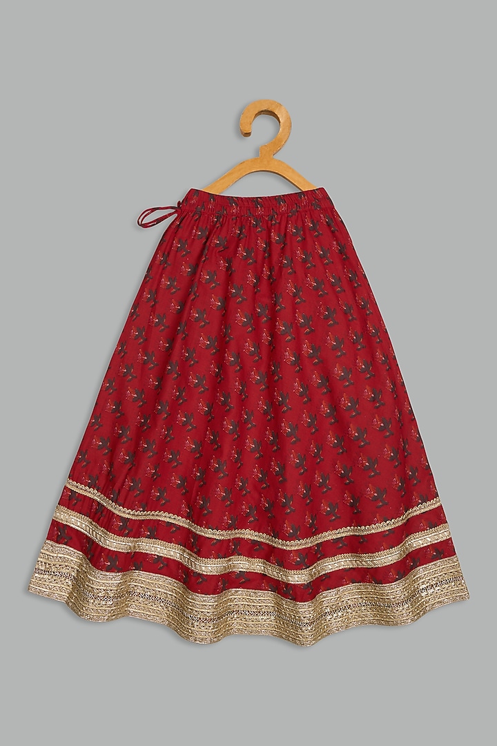 Red Cotton Printed Lehenga Set For Girls by Bunny Lane at Pernia's Pop Up Shop