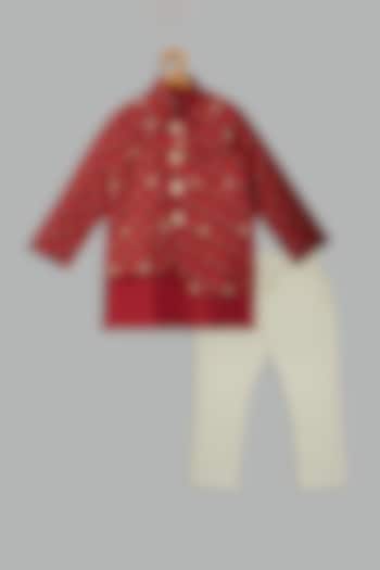 Red Cotton Silk Printed Jacket Set For Girls by Bunny Lane at Pernia's Pop Up Shop