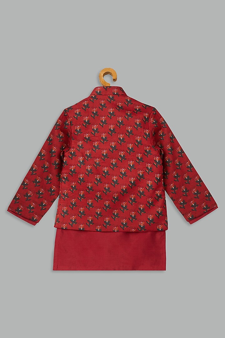 Red Cotton Silk Printed Jacket Set For Girls by Bunny Lane at Pernia's Pop Up Shop