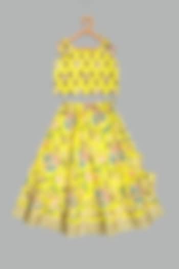 Yellow Cotton Printed Lehenga Set For Girls by Bunny Lane at Pernia's Pop Up Shop