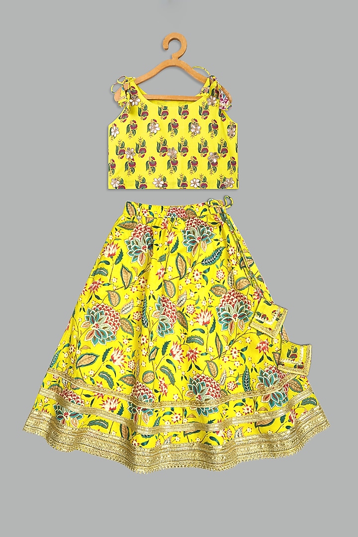 Yellow Cotton Printed Lehenga Set For Girls by Bunny Lane at Pernia's Pop Up Shop