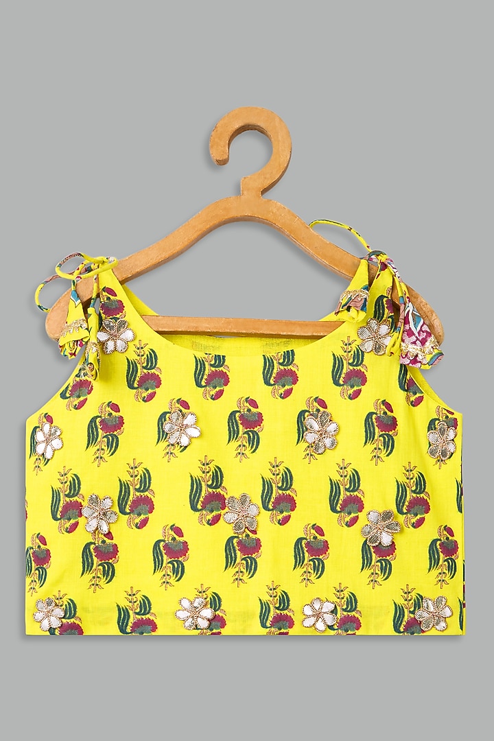 Yellow Cotton Printed Lehenga Set For Girls by Bunny Lane at Pernia's Pop Up Shop