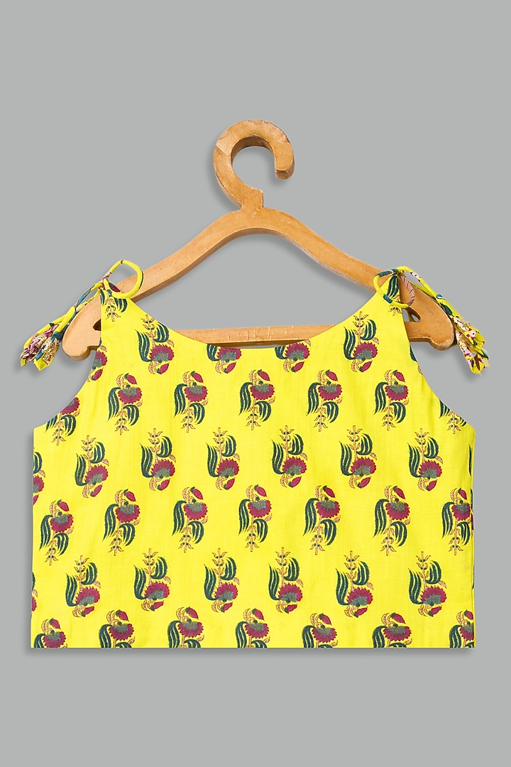 Yellow Cotton Printed Lehenga Set For Girls by Bunny Lane at Pernia's Pop Up Shop