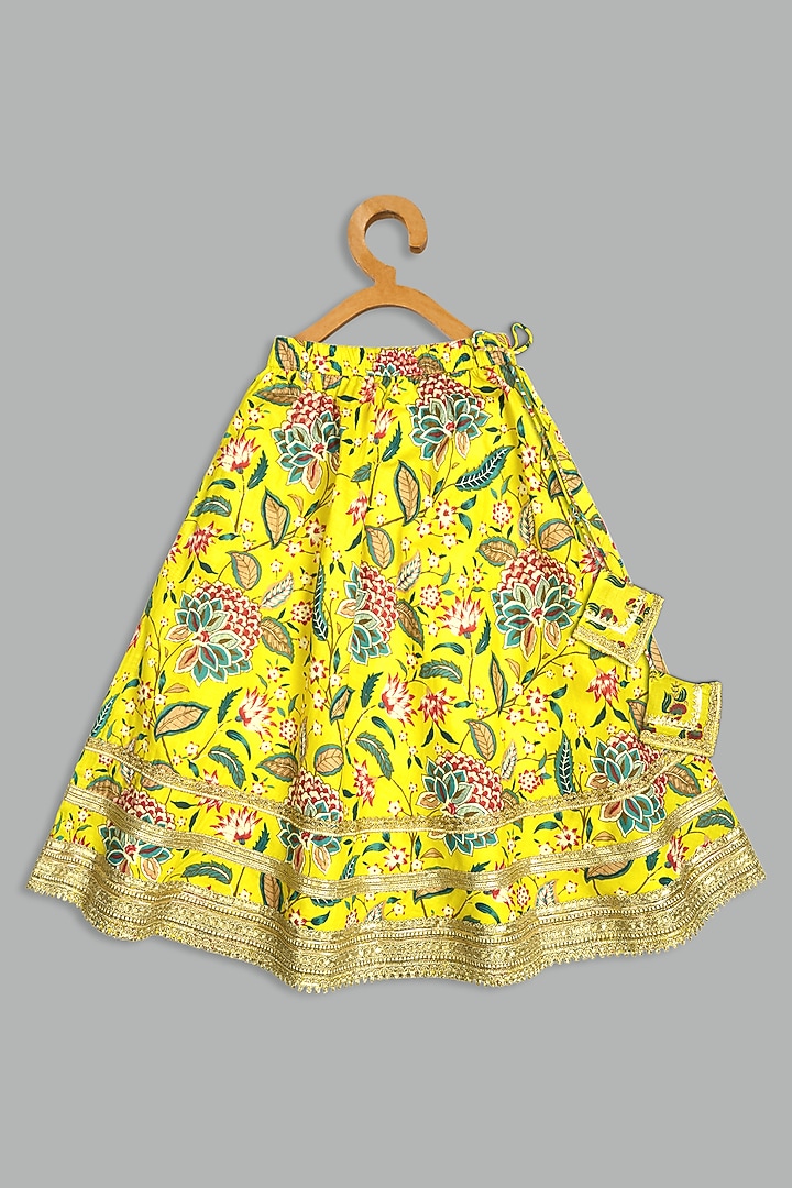Yellow Cotton Printed Lehenga Set For Girls by Bunny Lane at Pernia's Pop Up Shop