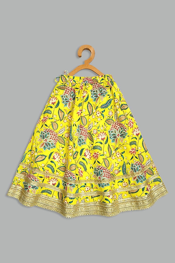 Yellow Cotton Printed Lehenga Set For Girls by Bunny Lane at Pernia's Pop Up Shop