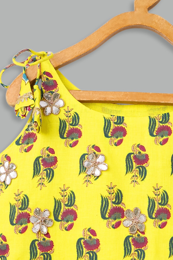 Yellow Cotton Printed Lehenga Set For Girls by Bunny Lane at Pernia's Pop Up Shop