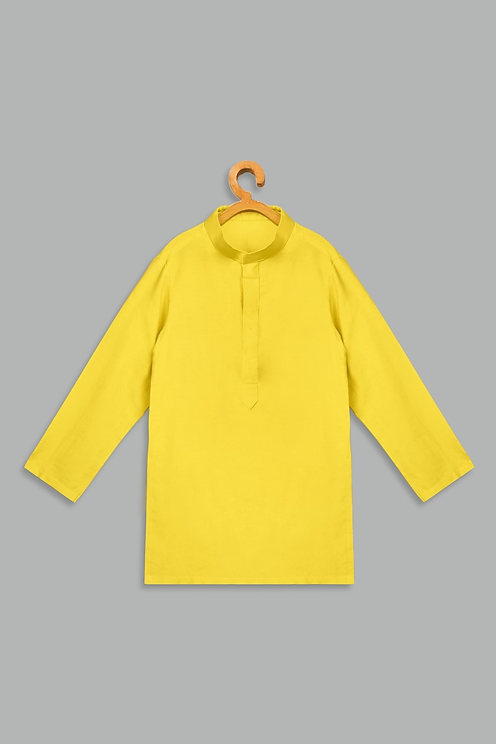 Yellow Cotton Silk Printed Bundi Jacket Set For Boys by Bunny Lane at Pernia's Pop Up Shop