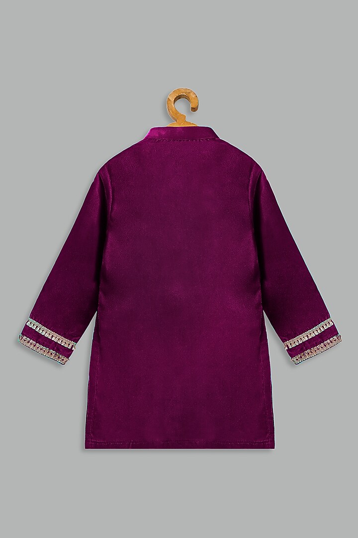 Pink Velvet & Cotton Silk Kurta Set For Boys by Bunny Lane at Pernia's Pop Up Shop