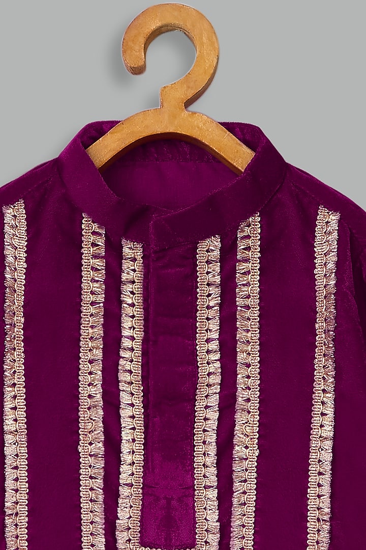 Pink Velvet & Cotton Silk Kurta Set For Boys by Bunny Lane at Pernia's Pop Up Shop