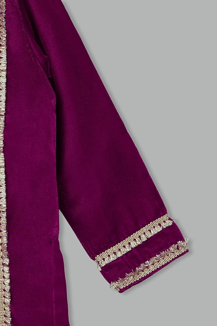 Pink Velvet & Cotton Silk Kurta Set For Boys by Bunny Lane at Pernia's Pop Up Shop