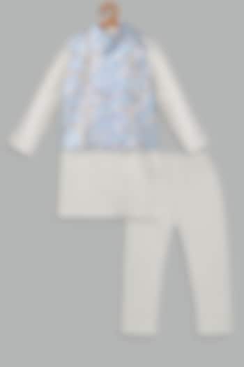 Sky Blue Cotton Silk Bundi Jacket Set For Boys by Bunny Lane at Pernia's Pop Up Shop