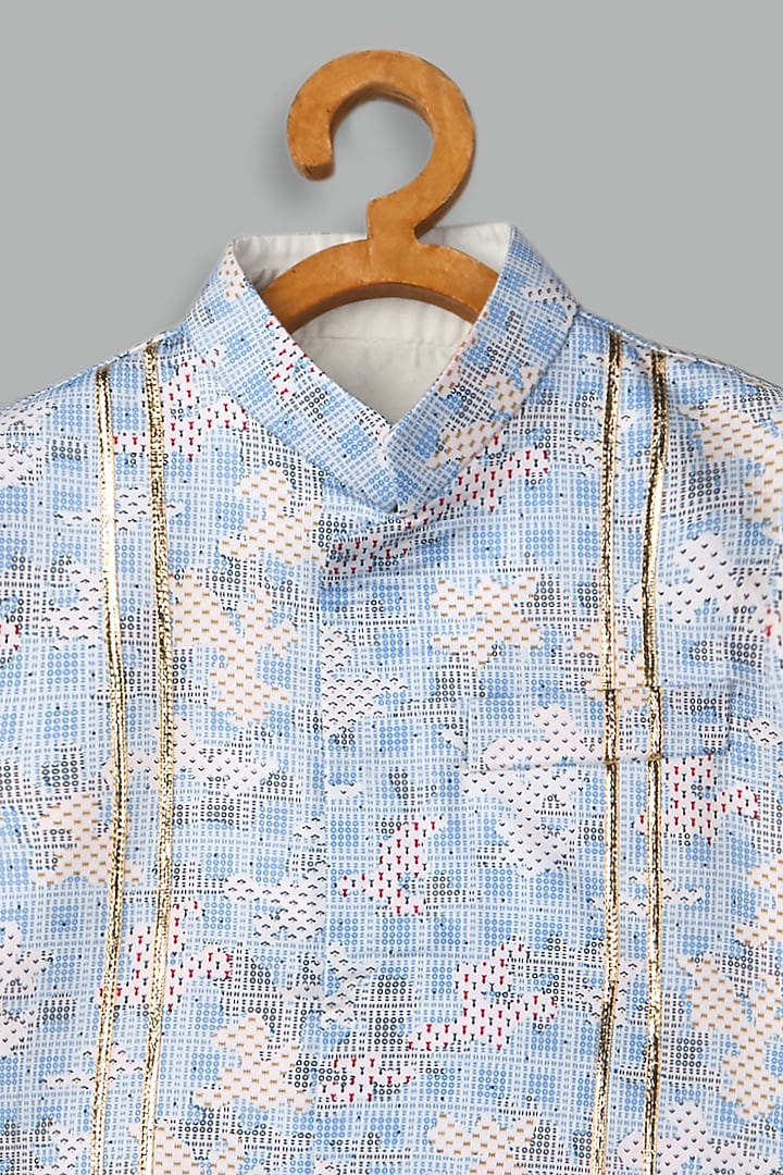 Sky Blue Cotton Silk Bundi Jacket Set For Boys by Bunny Lane at Pernia's Pop Up Shop