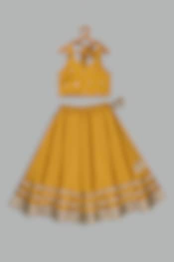 Mustard Yellow Satin Crepe Lehenga Set For Girls by Bunny Lane at Pernia's Pop Up Shop