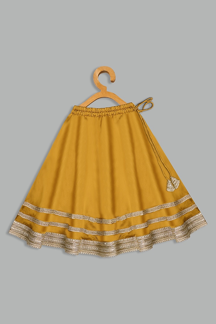 Mustard Yellow Satin Crepe Lehenga Set For Girls by Bunny Lane at Pernia's Pop Up Shop