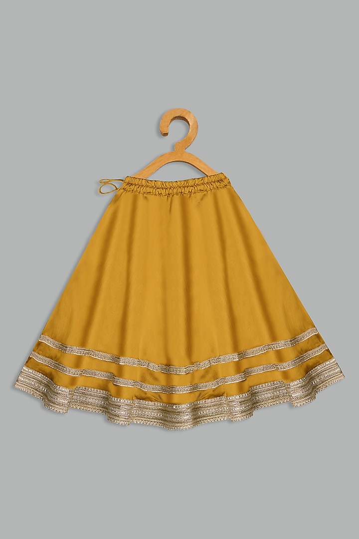 Mustard Yellow Satin Crepe Lehenga Set For Girls by Bunny Lane at Pernia's Pop Up Shop
