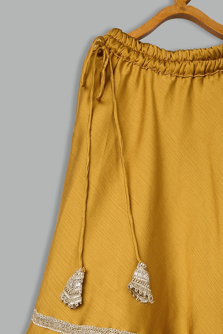Mustard Yellow Satin Crepe Lehenga Set For Girls by Bunny Lane at Pernia's Pop Up Shop