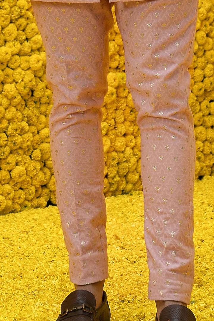 Blush Pink Banarasi Chanderi Wedding Sherwani Set by Mahima Mahajan Men at Pernia's Pop Up Shop
