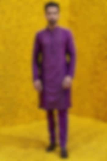 Purple Banarasi Chanderi Kurta Set by Mahima Mahajan Men