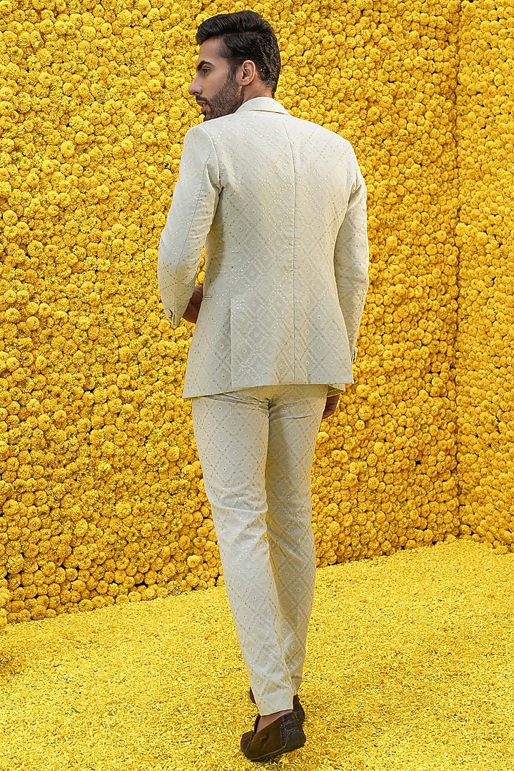 Jade Banarasi Chanderi Blazer Set by Mahima Mahajan Men at Pernia's Pop Up Shop