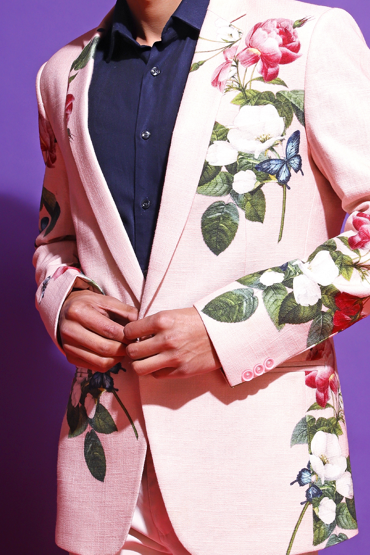 Mens pink store floral blazer