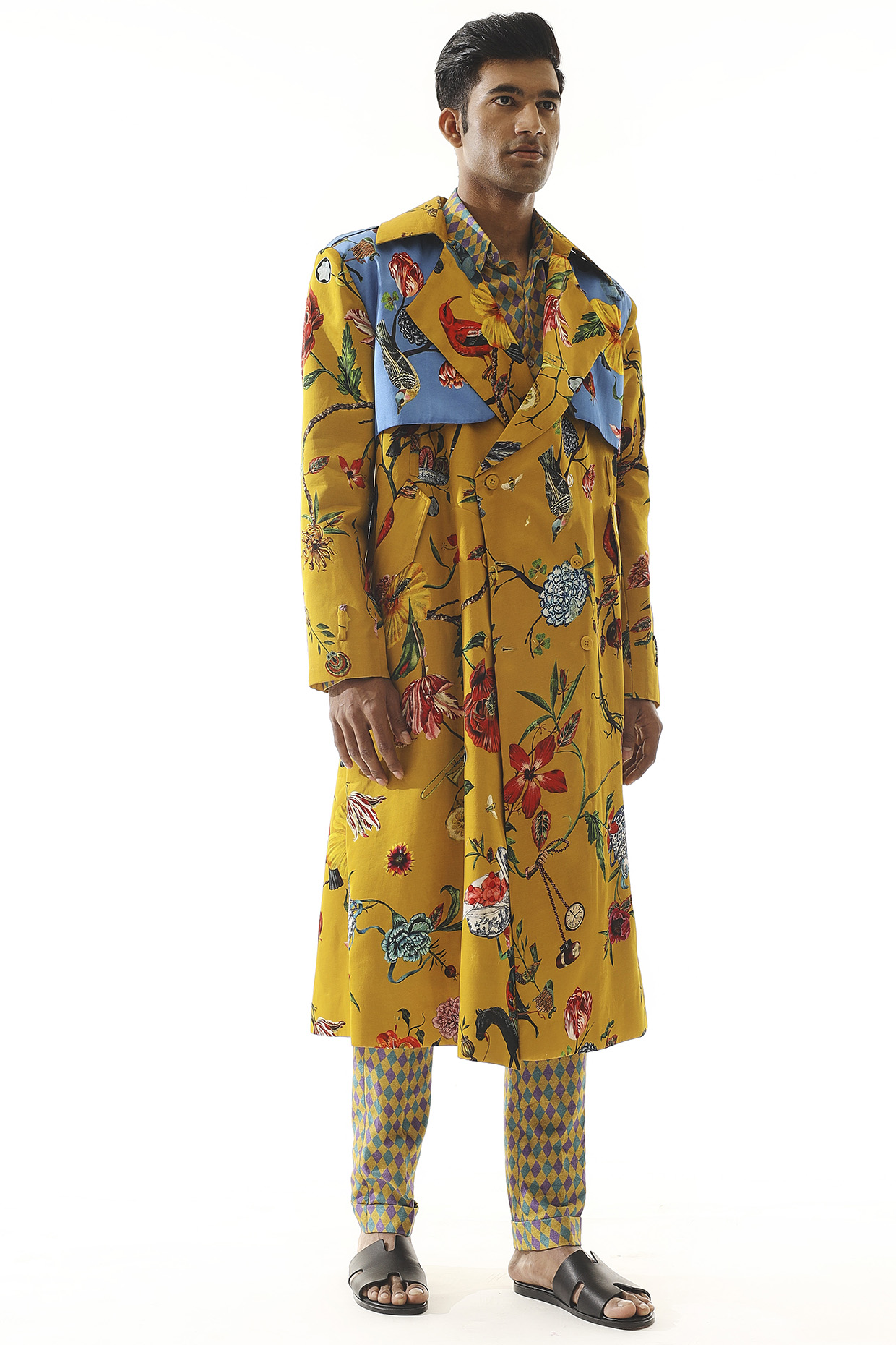 Multi Colored Organza Satin Printed Trench Coat by Mahima Mahajan Men at Pernia s Pop Up Shop 2024