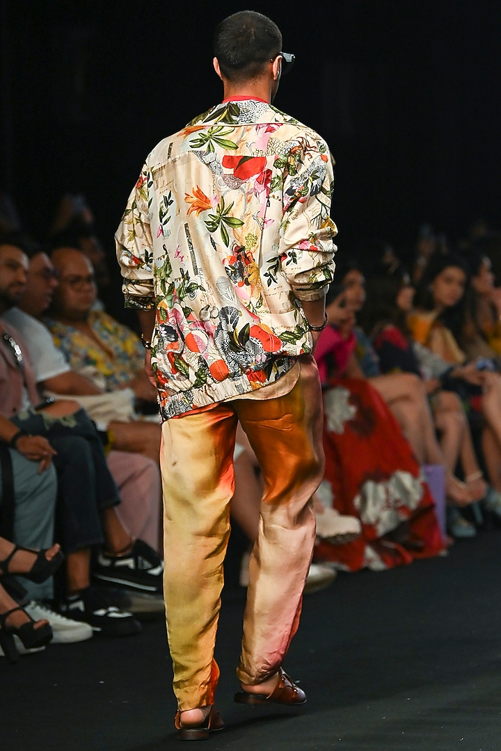 Multi-Colored Dupion Silk & Organza Satin Printed Jacket Set by Mahima Mahajan Men at Pernia's Pop Up Shop