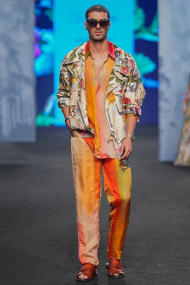 Multi-Colored Organza Satin Printed Shirt by Mahima Mahajan Men