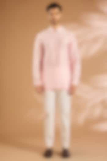 Blush Pink Satin Organza & Glazed Cotton Kurta by Mahima Mahajan Men at Pernia's Pop Up Shop