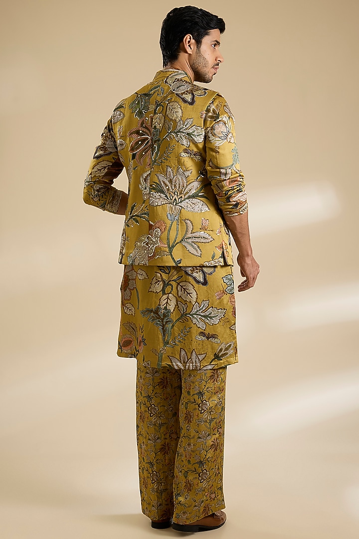 Old Gold Cotton Cambric Bundi Jacket Set by Mahima Mahajan Men at Pernia's Pop Up Shop