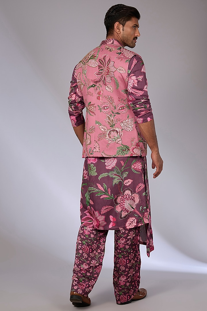 Burgundy Cotton Cambric Bundi Jacket Set by Mahima Mahajan Men at Pernia's Pop Up Shop