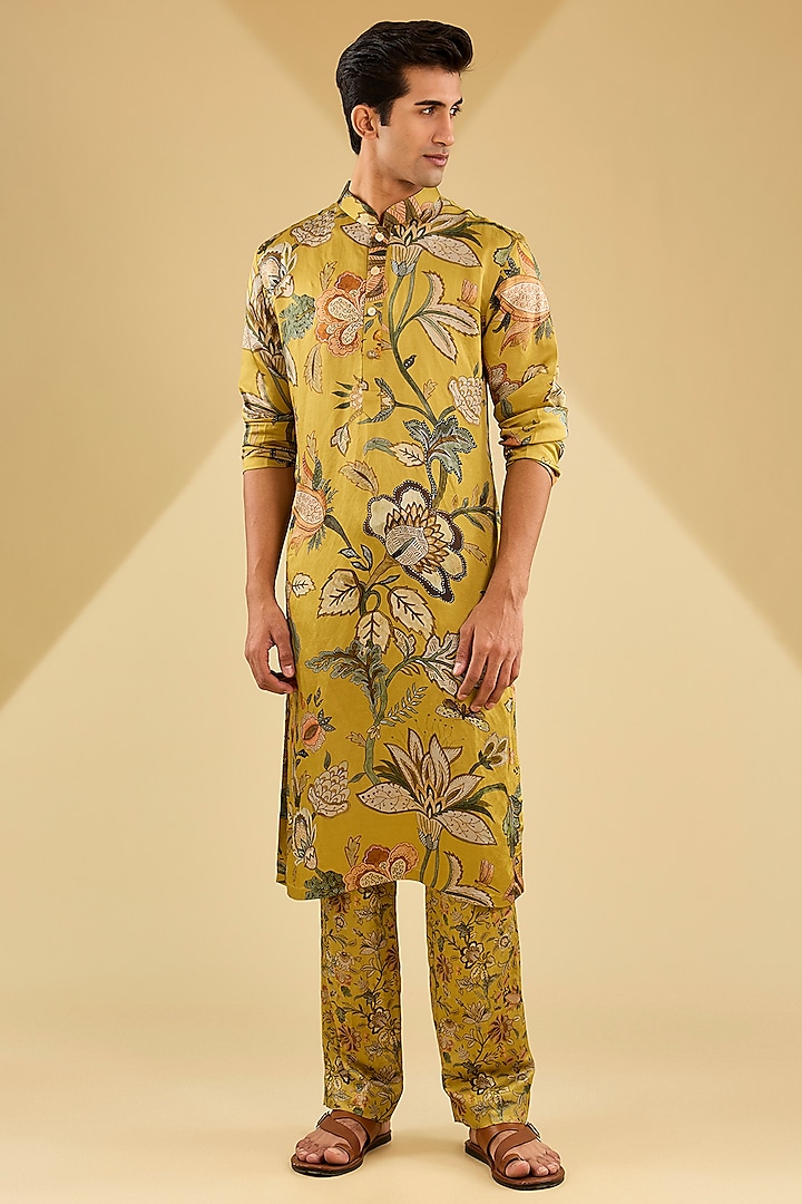 Old Gold Cambric Cotton Kurta Set by Mahima Mahajan Men